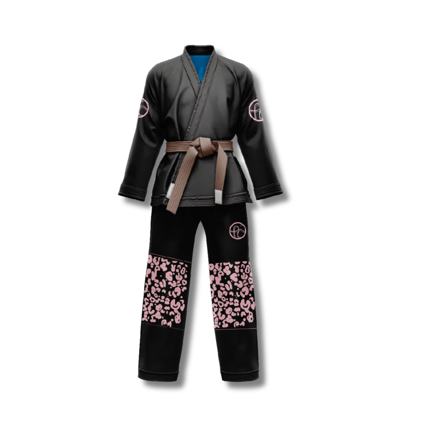 front view of black gi with pink pattern