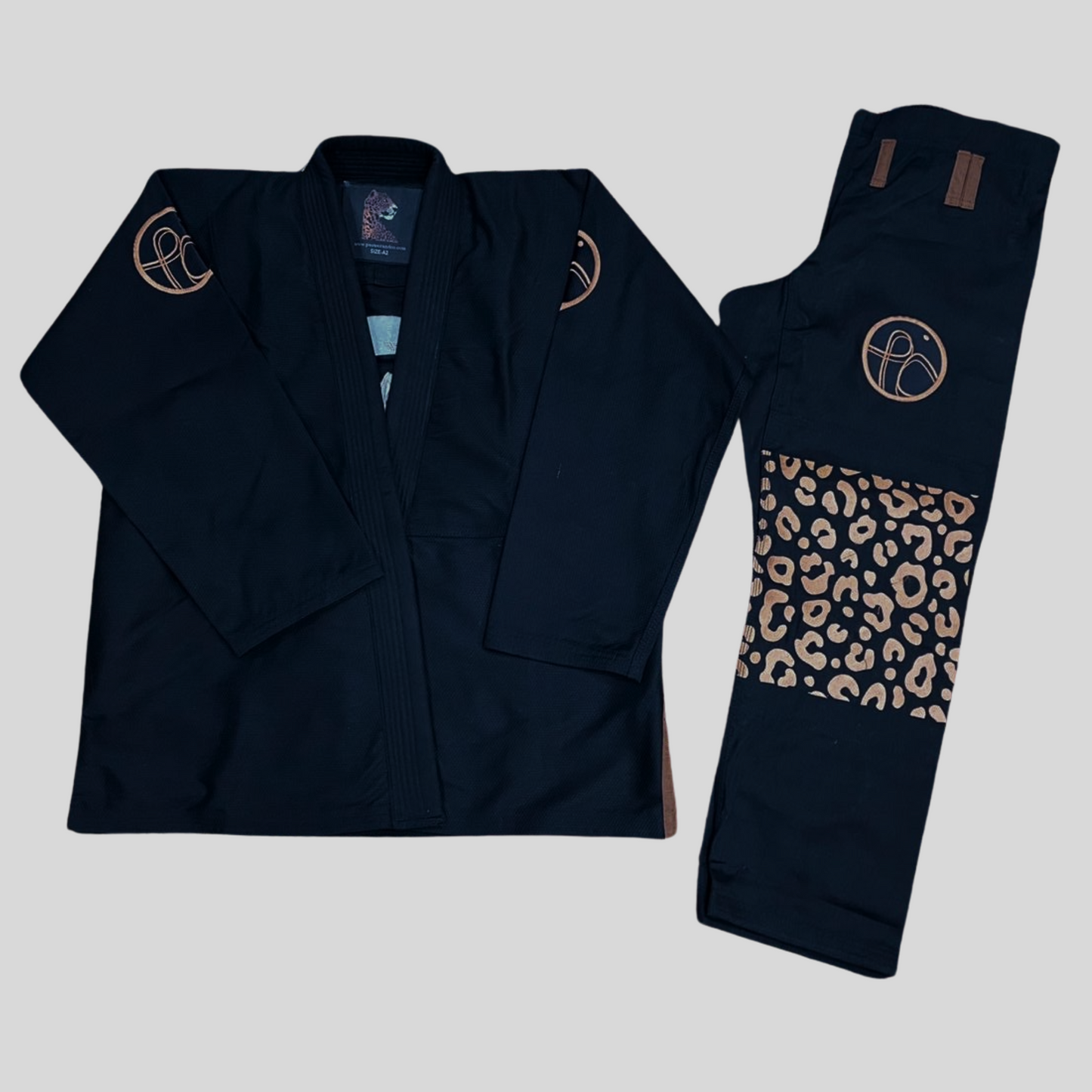 black gi, brown stitching and patterns