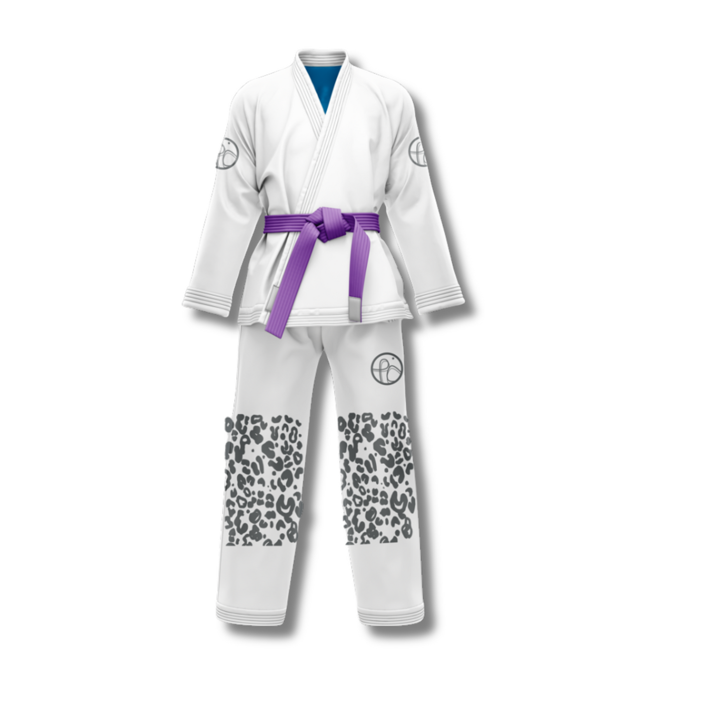 white gi with gray patterns