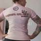 back view of queen P rashguard, pink with pink stitching