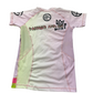 back view of paower and cos queen P rashguard showing pink and yellow colors as well as mesh material on the panels